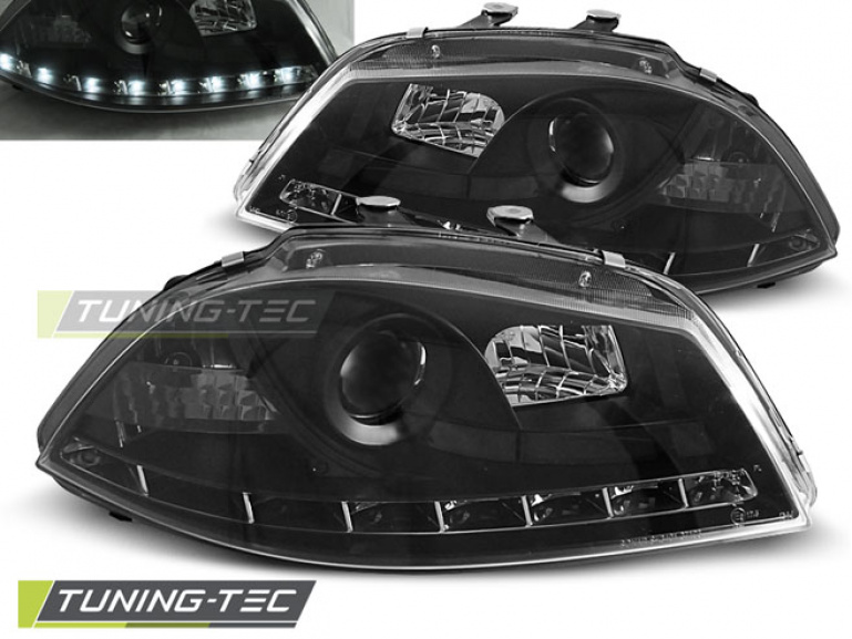 LED Tagfahrlicht Design Scheinwerfer für Seat Ibiza 6L 02-08 schwarz